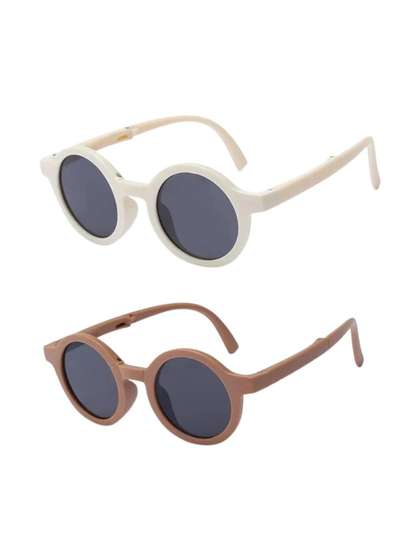 NESKA MODA Unisex Kids
                    Black Lens & Brown Round Sunglasses with