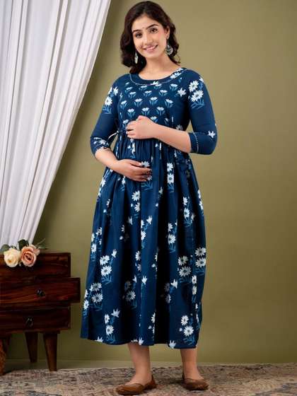 Raghav Silk Studio
                        Women Floral Printed Thread Work Maternity
                        Kurta