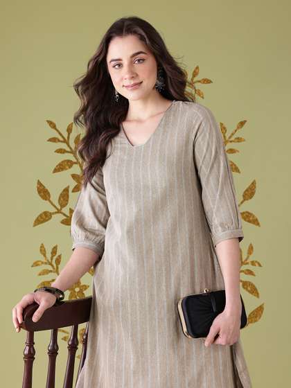 Anouk Striped
                        Shimmer Effect Kurta with Trousers