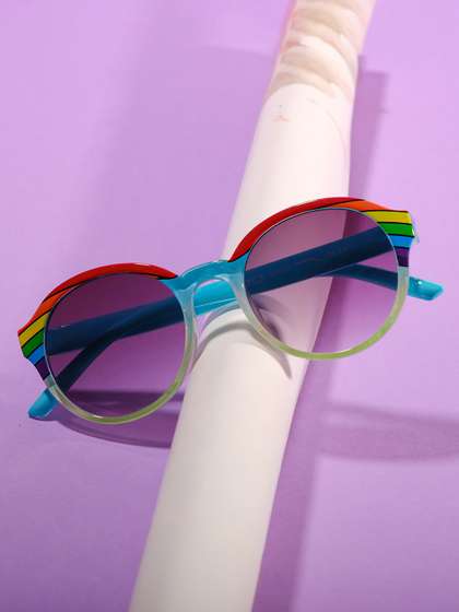 DukieKooky Unisex Kids
                      Black Lens & Blue Oversized Sunglasses with