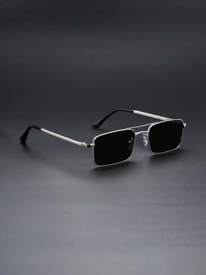 IFLASH Unisex Black
                      Lens & Steel-Toned Rectangle Sunglasses with