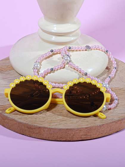 DukieKooky Unisex Kids
                      Black Lens & Yellow Round Sunglasses with