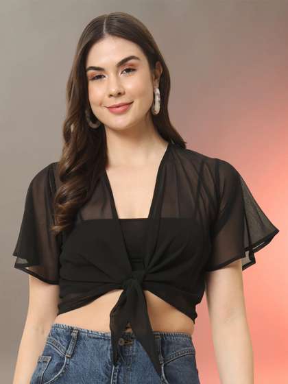CORSICA Women's
                          Black Crop Sheer Tie-Up Shrug