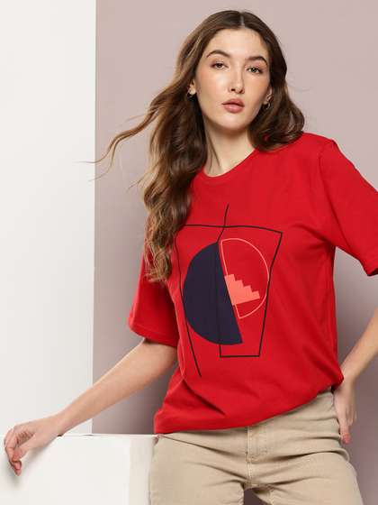 DILLINGER Women
                        Printed Round Neck Oversized T-shirt