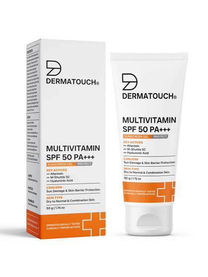 Dermatouch
                          Multivitamin SPF 50 PA+++ Sunscreen Gel with
                          Allantoin & Hyaluronic Acid - 50g