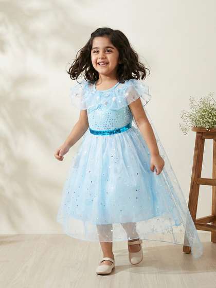 YK Girls Sequin
                    Embellished Flare Dress with Cape