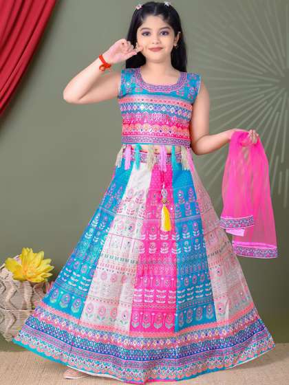 SK DRESSES Girls
                        Embellished Mirror Work Semi-Stitched Lehenga
                        & Blouse With Dupatta