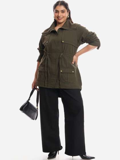 Virgio Solid
                          Cotton Long Sleeves Plus Size Longline Utility
                          Jacket
