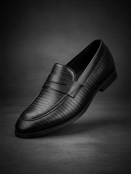 House of Pataudi Men
                        Textured Round Toe Slip-On Formal Loafers