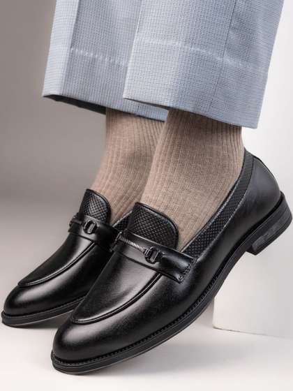 House of Pataudi
                          Men Textured Round Toe Slip-On Formal Loafers