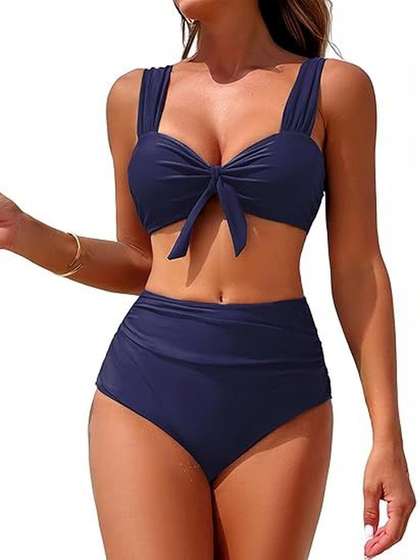 BEACH RIOT Shoulder
                        Strap Front-Knot Stretchable Swim Bikini Set