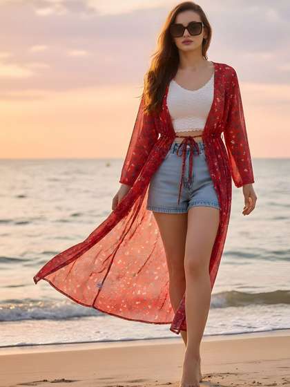 Sera Women Printed
                        Longline Tie-Up Shrug