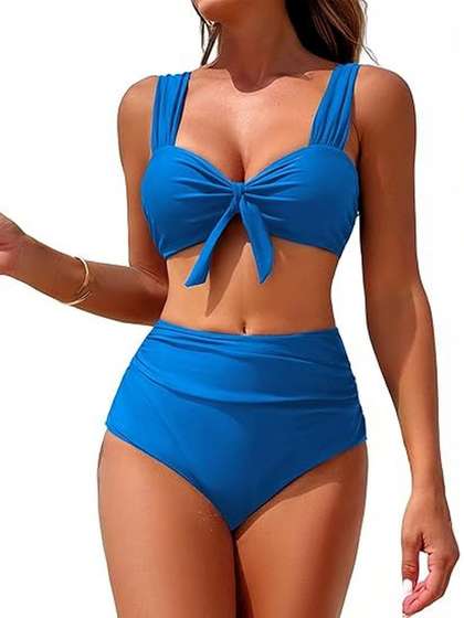 Toomley Blue Solid
                      Swim Bikini Set