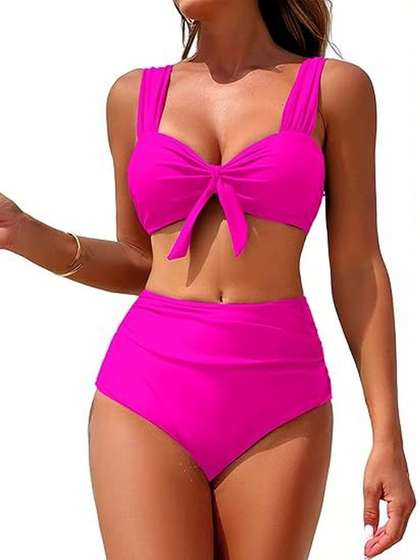 Toomley Pink &
                        Fuchsia Solid Swim Bikini Set