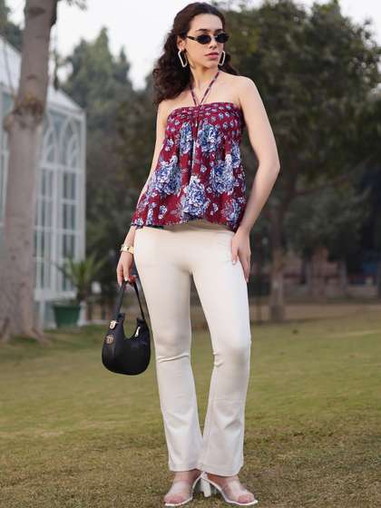 Yufta Floral Print
                          Halter Neck Cotton Top