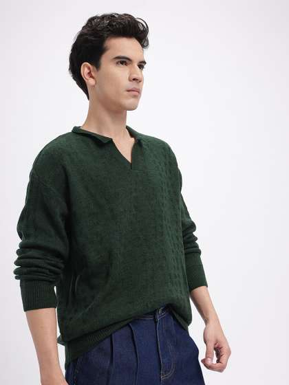 glitchez Self Design
                        Shirt Collar Oversized Pullover