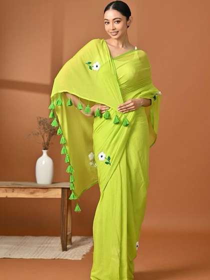 SHYAMALI BOUTIQUE
                          Floral Embroidered Block Print Saree
