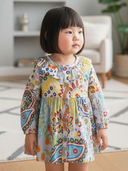Sangria Girls Printed
                      Pure Cotton Round Neck Fit and Flare Dress