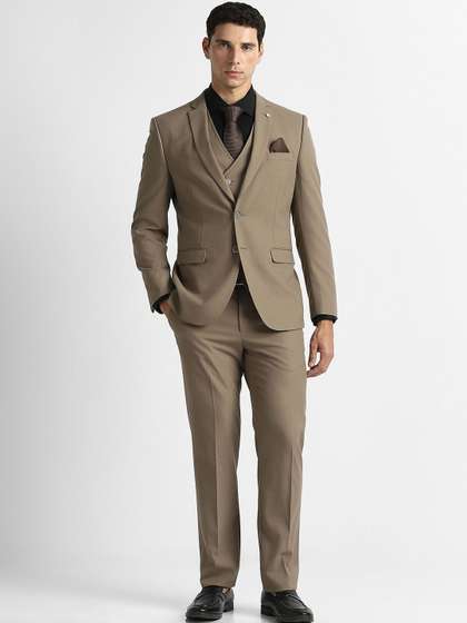 Van Heusen Self
                          Design Slim Fit Single-Breasted Three-Piece
                          Suits