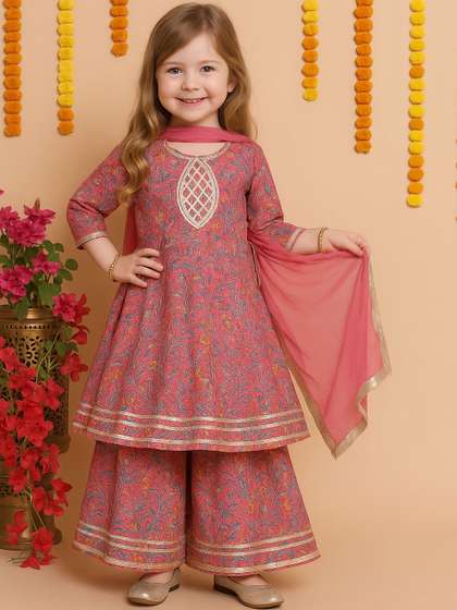 Arshia Fashions Girls
                      Floral Printed Regular Gotta Patti Kurta with
                      Sharara & With Dupatta