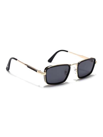 Voyage Unisex Grey
                          Lens & Gold-Toned Rectangle Sunglasses
                          with