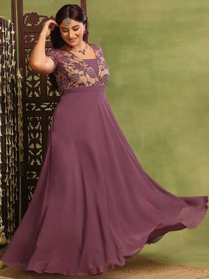 Miss Chase A+ Plus
                        Size Women Square-Neck Self-Designed Flared
                        Georgette Maxi Dress