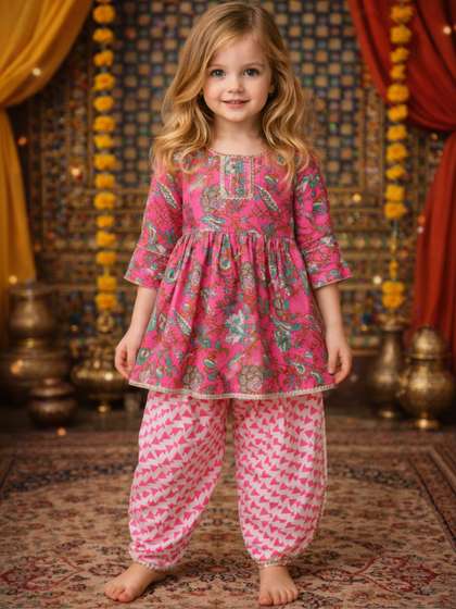 Arshia Fashions Girls
                    Ethnic Motifs Printed Regular Gotta Patti Kurta with
                    Harem Pants