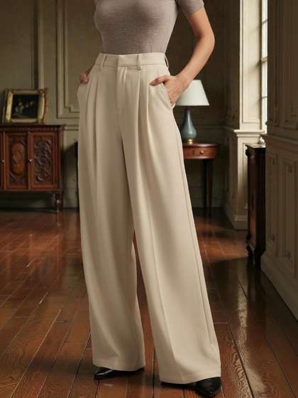 Next One Women Smart
                        Loose Fit High-Rise Easy Wash Pleated Trousers
