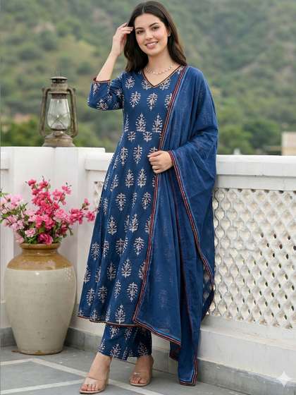 Anouk Mirage Women
                        Ethnic Motifs Printed Regular Pure Cotton Kurta
                        with Trousers & With Dupatta