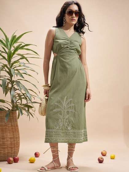 Vara By Vishudh
                          Ethnic Motifs Embroidered Maxi Midi Dress
