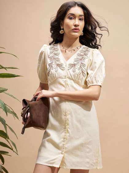 Vara By Vishudh
                        Embroidered Puff Sleeve Bodycon Dress
