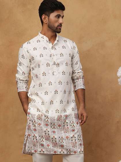 House of Pataudi
                        Printed Cotton Mandarin Collar Knee Length
                        Straight Kurtas