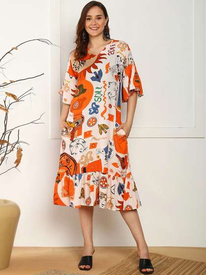 VAHSON Abstract
                          Printed Flared Ethnic Dress