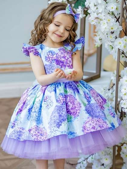 YK Floral Print Net Fit
                    & Flare Dress