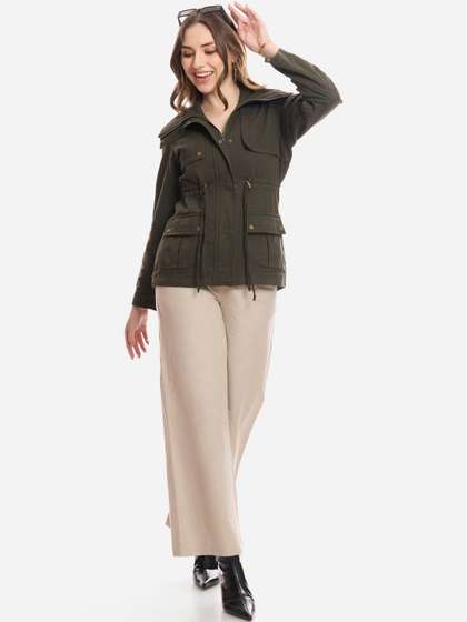Virgio Women Solid
                        Cotton Long Sleeves Utility Jackets with Flangs