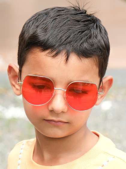 DukieKooky Unisex Kids
                    Orange Lens & Gold-Toned Oversized Sunglasses
                    with