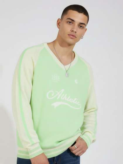 glitchez
                          Typography Self Design V-Neck Relaxed Fit
                          Pullover