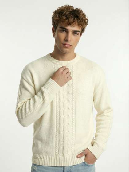 glitchez Self
                        Striped Round Neck Pullover