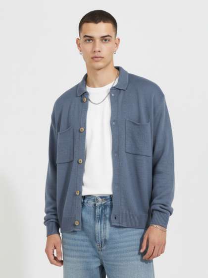 glitchez Spread
                          Collar Relaxed Fit Cardigan