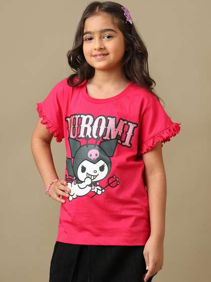 Kids Ville Girls Hello
                    Kitty Printed Pure Cotton Round Neck Tshirt
