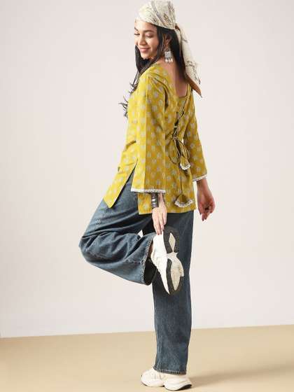 BKApparels Ethnic
                        Motifs Printed V-Neck Pure Cotton Kurti