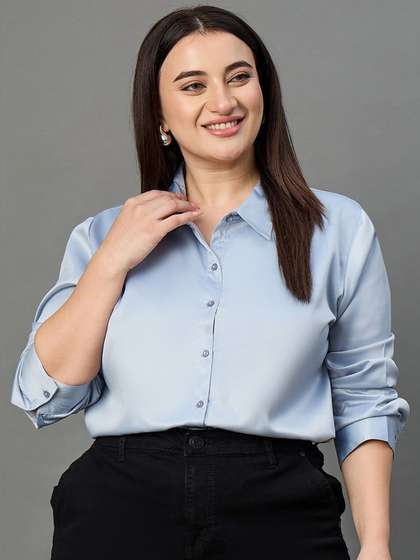 Style Quotient Plus
                        Size Women Solid Light Grey formal Shirt