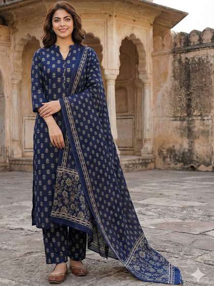 Anouk Women Ethnic
                        Motifs Printed Regular Pure Cotton Kurta with
                        Trousers & With Dupatta