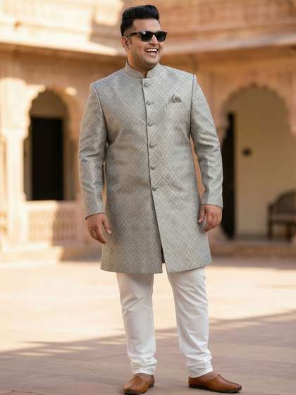KISAH Plus Size
                          Men Self Design Indo Western Sherwani Churidar
                          Set
