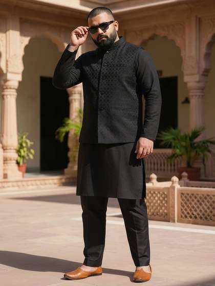 KISAH Plus Size Men
                        Woven Design Jacket