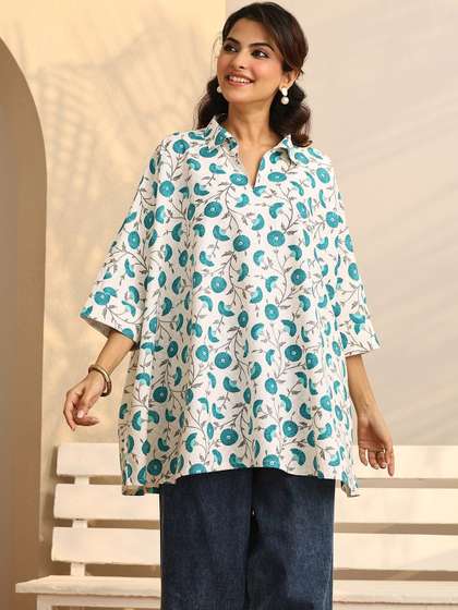 Libas Floral Printed
                        Shirt Collar Pure Cotton Kurti