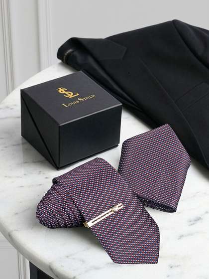 LOUIS STITCH Men
                      Rosewood Premium Tie Set with Pocket Square &
                      Golden Tie Pin