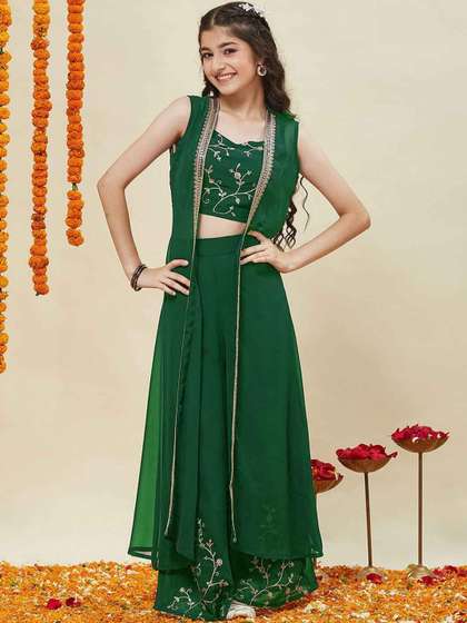 Vetrokart Girls Ethnic
                      Motifs Embroidered Regular Thread Work Top with
                      Palazzos