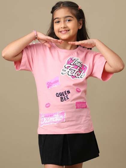 Kids Ville Girls Mean
                    Printed Pure Cotton Relaxed Fit Tshirts
