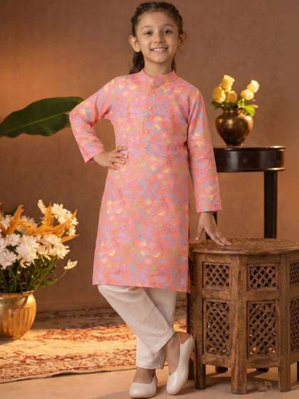 Maaesa Girls Printed
                    Regular Pure Cotton Kurta with Pyjamas